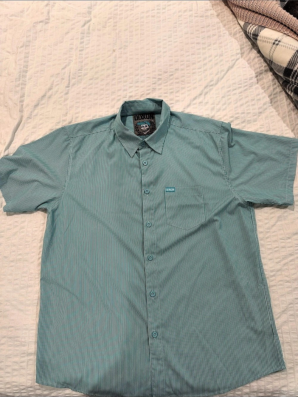 Dixxon Benny Men's Striped Button Down in Green & White Like New